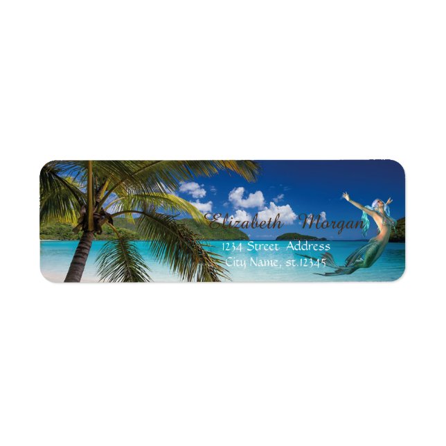 Tropical Beach ,Palm, Sea Mermaid Label (Front)