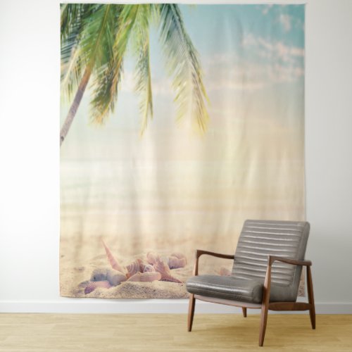 Tropical Beach Palm Seashells  Tapestry