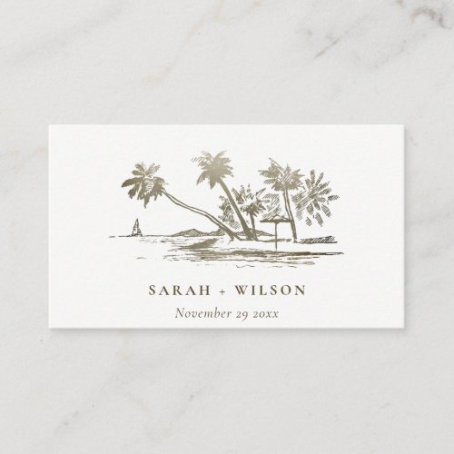 Tropical Beach Palm Sketch Gold Wedding Website Enclosure Card