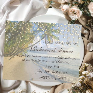 Tropical Beach,Palm,String Lights Rehearsal Dinner Invitation