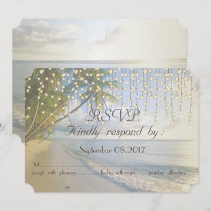 Tropical Beach,Palm,String Lights RSVP Invitation