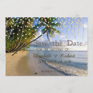 Tropical Beach,Palm,String Lights Save The Date