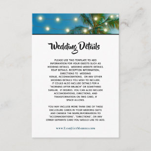 Tropical Beach Palm String Lights Wedding Details Enclosure Card