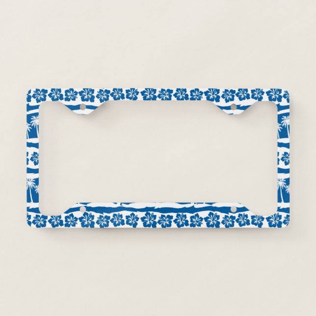 Tropical beach palm stripes license plate frame (Front)