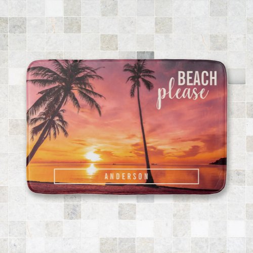 Tropical Beach Palm Sunset Orange Yellow Bath Mat