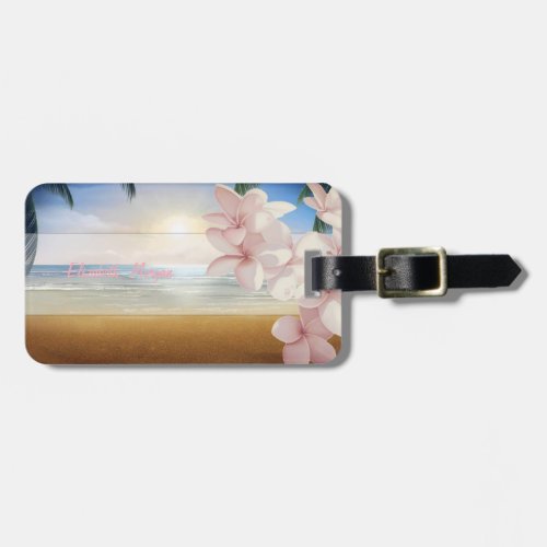 TropicalBeach Palm Sunset Plumeria Luggage Tag