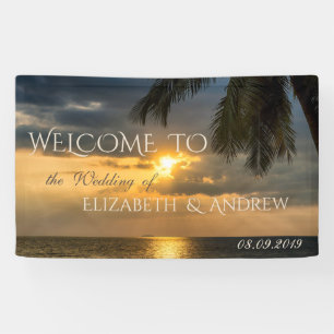 Tropical Beach,Palm, Sunset, Wedding Banner
