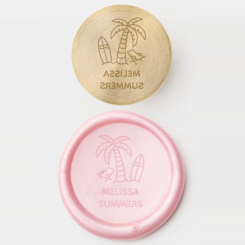 Tropical Beach Palm Surfboard Custom Name Wax Seal Stamp