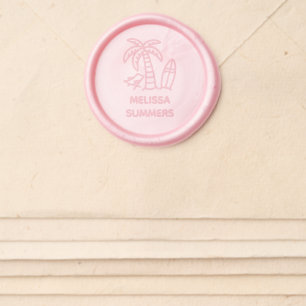 Tropical Beach Palm Surfboard Custom Name Wax Seal Sticker