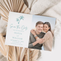 Tropical Beach Palm Tree Aqua Blue Wedding Photo