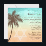 Tropical Beach Palm Tree Bat Mitzvah Invitations<br><div class="desc">Invite your guests to your beached themed Bat Mitzvah with this unique invitation. Featuring a tropical blue sky and beach sand color with a brown palm tree illustration. Stylish and trendy luau beach party Bat Mitzvah invitations.</div>