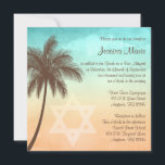 Tropical Beach Palm Tree Bat Mitzvah Invitations<br><div class="desc">Invite your guests to your beached themed Bat Mitzvah with this unique invitation. Featuring a tropical blue sky and beach sand color with a brown palm tree illustration. Stylish and trendy luau beach party Bat Mitzvah invitations.</div>