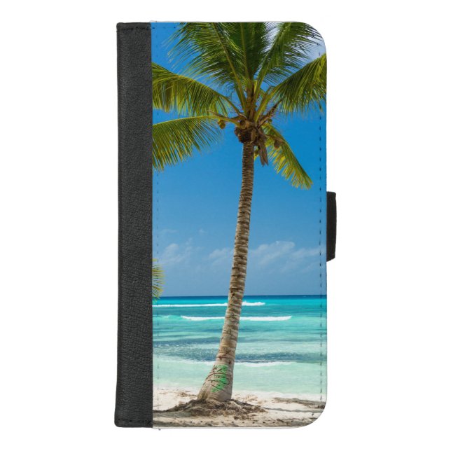 Tropical Beach Palm Tree Blue Ocean iPhone Wallet Case (Front)