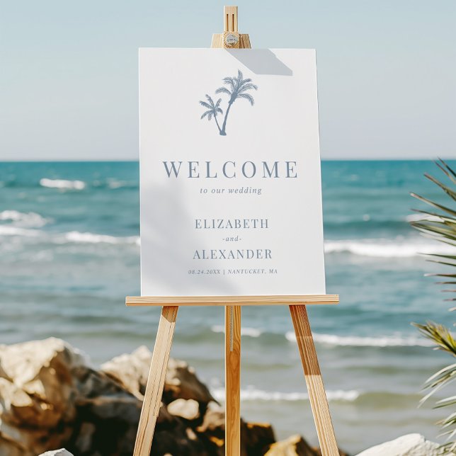 Tropical Beach Palm Tree Blue Wedding Welcome Foam Board (Creator Uploaded)