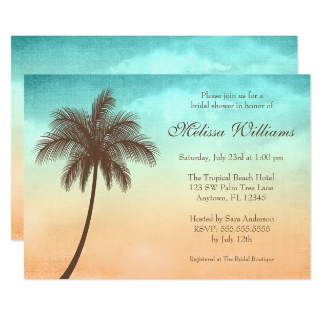 Tropical Beach Palm Tree Bridal Shower Invitation