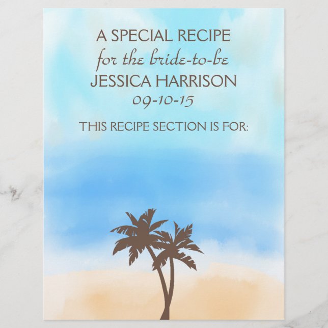 Tropical Beach Palm Tree Bridal Shower Divider (Front)
