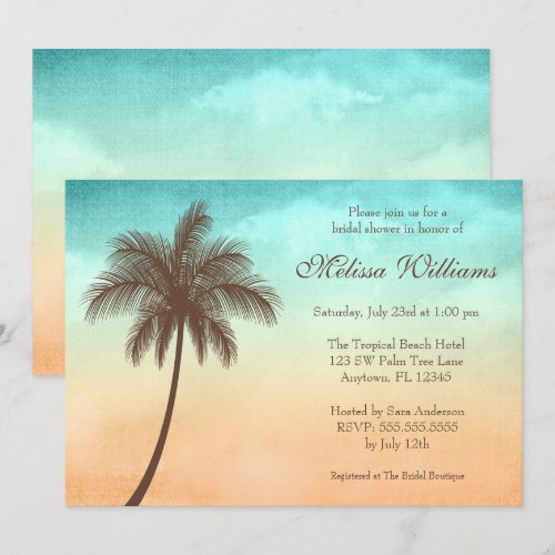 Tropical Beach Palm Tree Bridal Shower Invitations