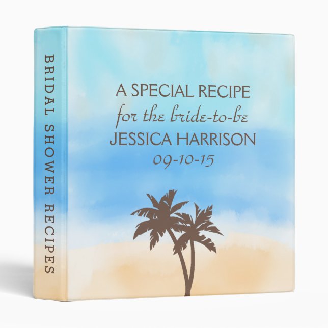 Tropical Beach Palm Tree Bridal Shower Recipe 3 Ring Binder (Front/Spine)