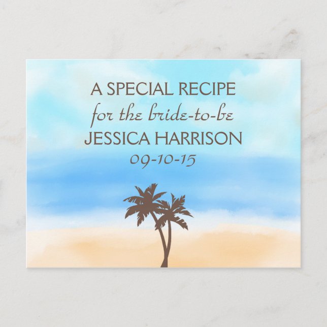 Tropical Beach Palm Tree Bridal Shower Recipe Card (Front)