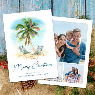 Tropical Beach Palm Tree Christmas 3 Photo Holiday Card
