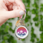 Tropical Beach Palm Tree Cute Personalized Summer Keychain<br><div class="desc">Cute pink palm tree keychain for a cool keepsake after a tropical island cruise. Features beautiful palm trees in front of a pretty pink beach sunset. Perfect custom gifts for your summer trip to the sea.</div>