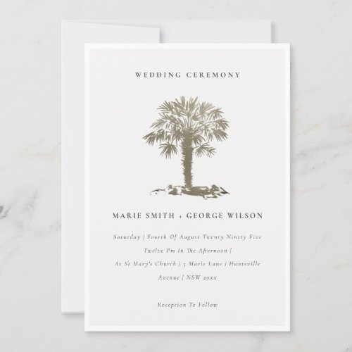 Tropical Beach Palm Tree Dark Gold Wedding Invite