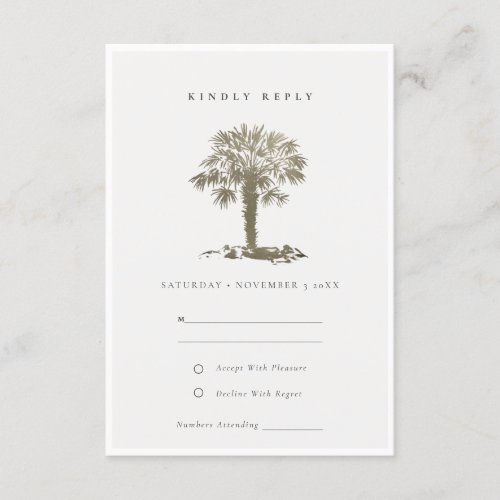 Tropical Beach Palm Tree Dark Gold Wedding RSVP Enclosure Card