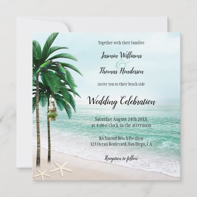 Tropical Beach Palm Tree Destination Wedding Invitation (Front)