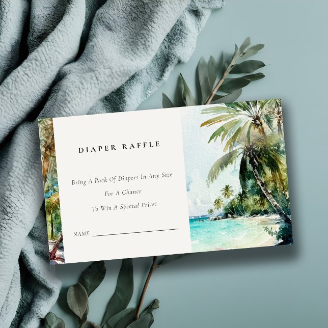 Tropical Beach Palm Tree Diaper Raffle Baby Shower Enclosure Card (Creator Uploaded)