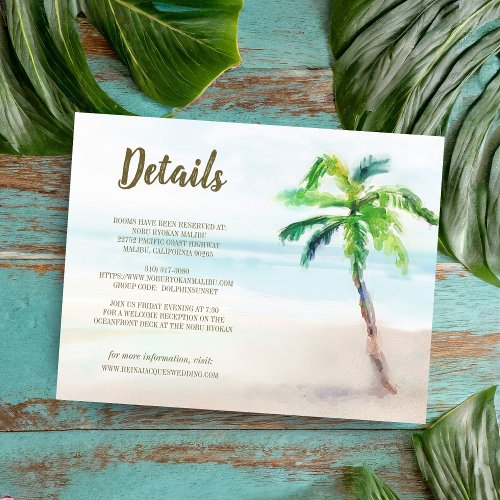 Tropical Beach Palm Tree Guest Information Wedding Enclosure Card