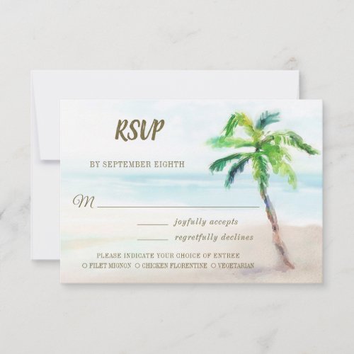 Tropical Beach Palm Tree Meal Choice Wedding RSVP Card