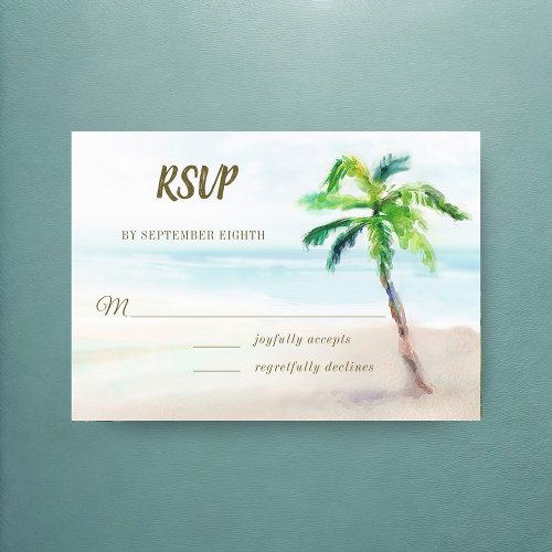 Tropical Beach Palm Tree Meal Choice Wedding RSVP Card