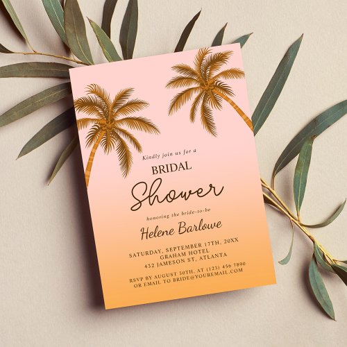 Tropical Beach Palm Tree Modern Bridal Shower Invitation