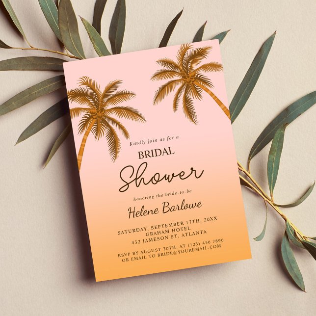 Tropical Beach Palm Tree Modern Bridal Shower Invitation (Tropical Beach Palm Tree Modern Bridal Shower Invitation)