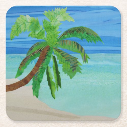Tropical Beach Palm Tree My Happy Place to Relax Square Paper Coaster