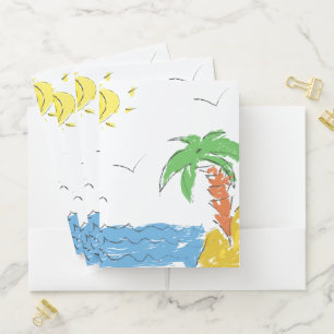 Tropical Beach Palm Tree Ocean Design for School Pocket Folder