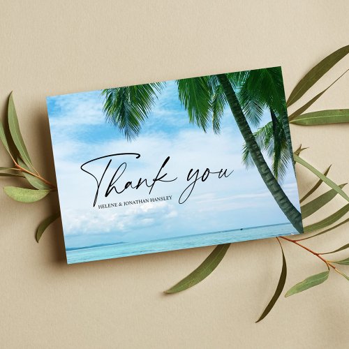 Tropical Beach Palm Tree Ocean Destination Wedding Thank You Card