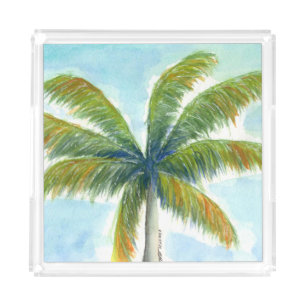 Tropical Beach palm tree on a sunny day Acrylic Tray