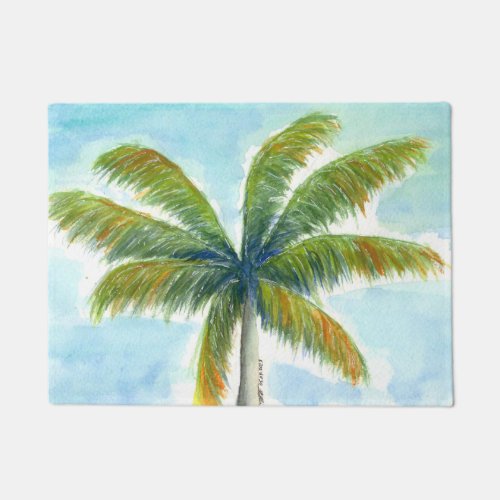 Tropical Beach palm tree on a sunny day Doormat