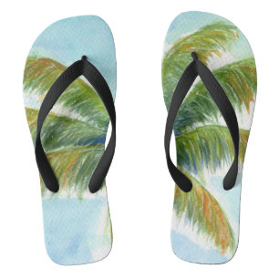 Tropical Beach palm tree on a sunny day Flip Flops