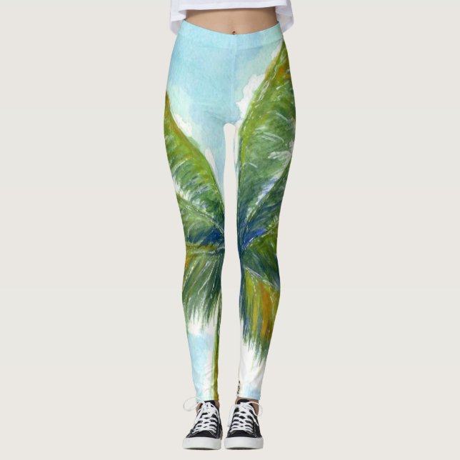 Tropical Beach palm tree on a sunny day Leggings (Front)