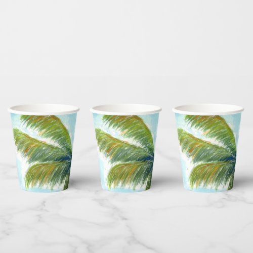 Tropical Beach palm tree on a sunny day Paper Cups