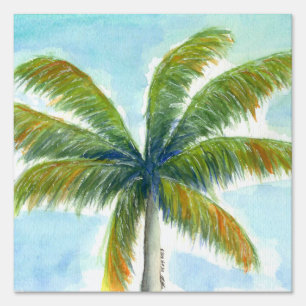 Tropical Beach palm tree on a sunny day Sign