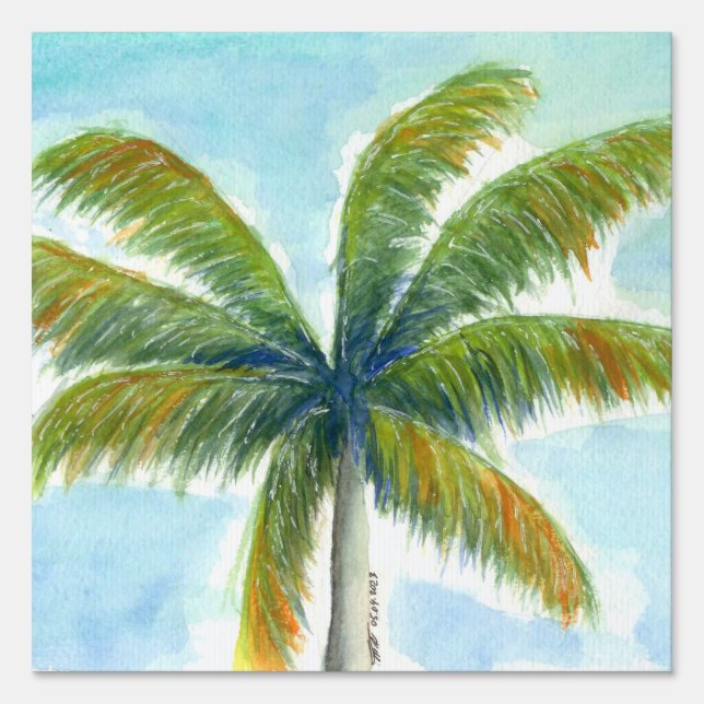 Tropical Beach palm tree on a sunny day Sign (Front)
