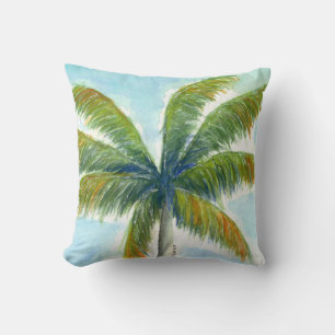 Tropical Beach palm tree on a sunny day Throw Pillow
