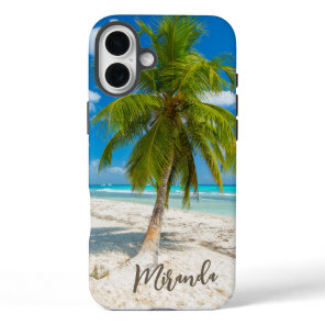 Tropical Beach Palm Tree Personalized iPhone 16 Plus Case