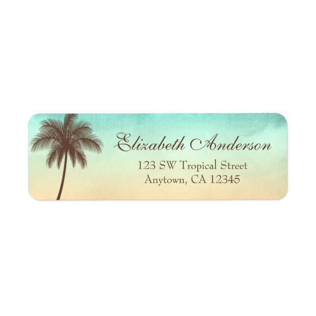 Tropical Beach Palm Tree Personalized Label (Front)