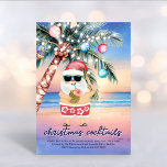 Tropical Beach Palm Tree Santa Christmas Cocktails Invitation<br><div class="desc">Santa’s ditched the North Pole and is on a tropical holiday! 🎅🍍 Invite your guests to celebrate the season with sunshine, cocktails, and coastal cheer. This island-inspired Christmas cocktail party invitation features a sunset beach scene with a festive palm tree and Santa soaking up the Aloha Spirit in Hawaiian shorts,...</div>