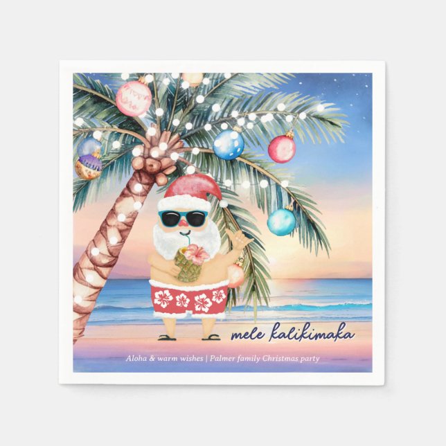 Tropical Beach Palm Tree Santa Christmas Napkins (Front)