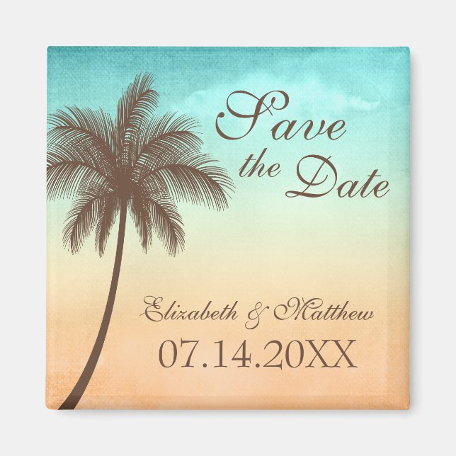 Tropical Beach Palm Tree Save the Date Magnet (Front)
